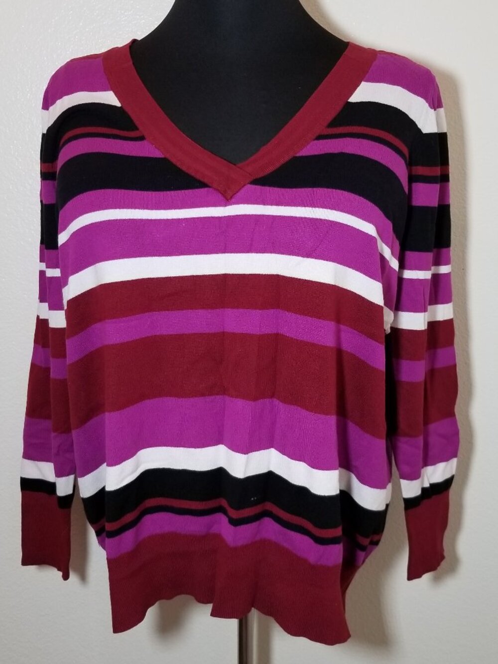 Lane Bryant Womens Sz 22/24 Striped V Neck‎ Sweater Preppy Business Minimalist